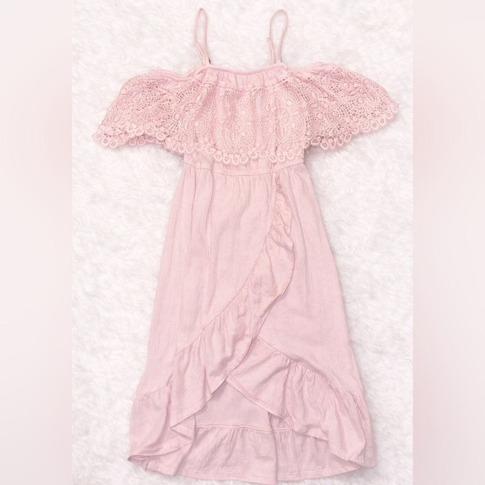 Blush Pink Lace Off Shoulder Midi Dress No Boundaries Size Small Boho Romantic